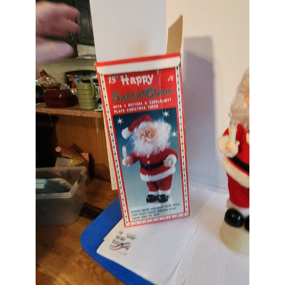 Vintage Battery Operated Happy Christmas Santa Claus Lighted Motion Musical 15